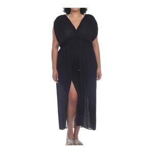 Raviya Women’s Plus Size Front Slit Cover Up Black Maxi Dress Size 1X Swim NWT